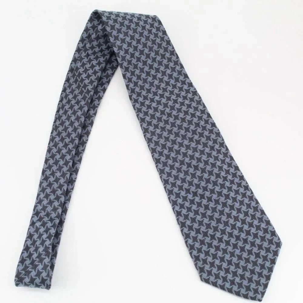 Robert Talbott Best of Class Tie Gray Blue Houndstooth 100% Silk Hand Sewn USA
